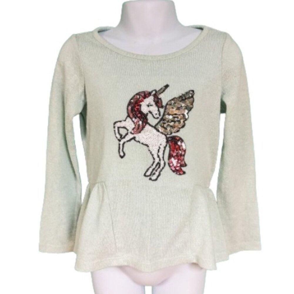 Bailey Lane Girls Turquoise Unicorn Sequin Peplum Sweater Size XS 4/5